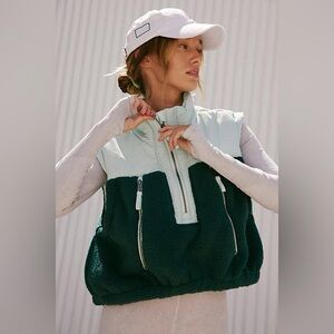 Free People Movement Journey Ahead Faux Shearling Vest Size L NWT Emerald Mint